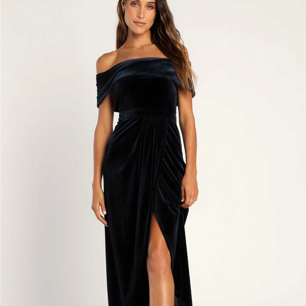 Lulus I'm Enchanted Navy Blue Velvet Off-the-Shoulder Maxi Dress